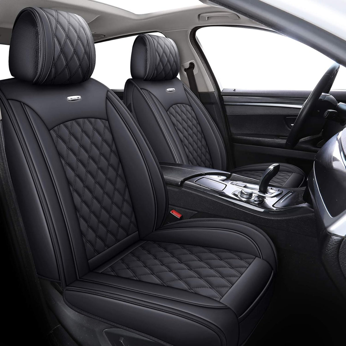 Waterproof Leather Car Seat Covers Full Set Black-Blue D238586