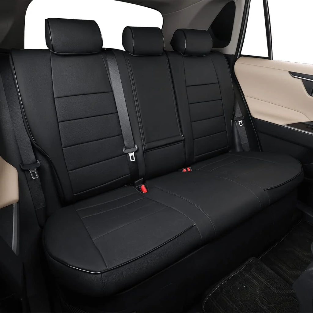 Black Breathable Leather Car Seat Covers Full Set Q256