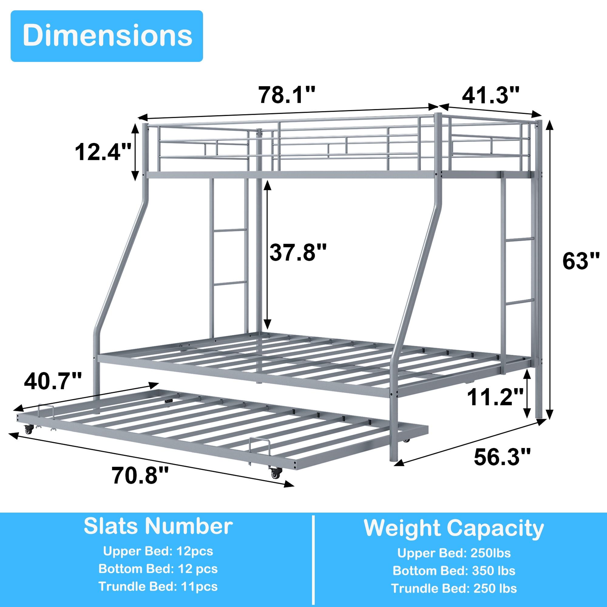 Twin Over Full Metal Bunk Beds with Trundle Bed and Side Ladders L48360