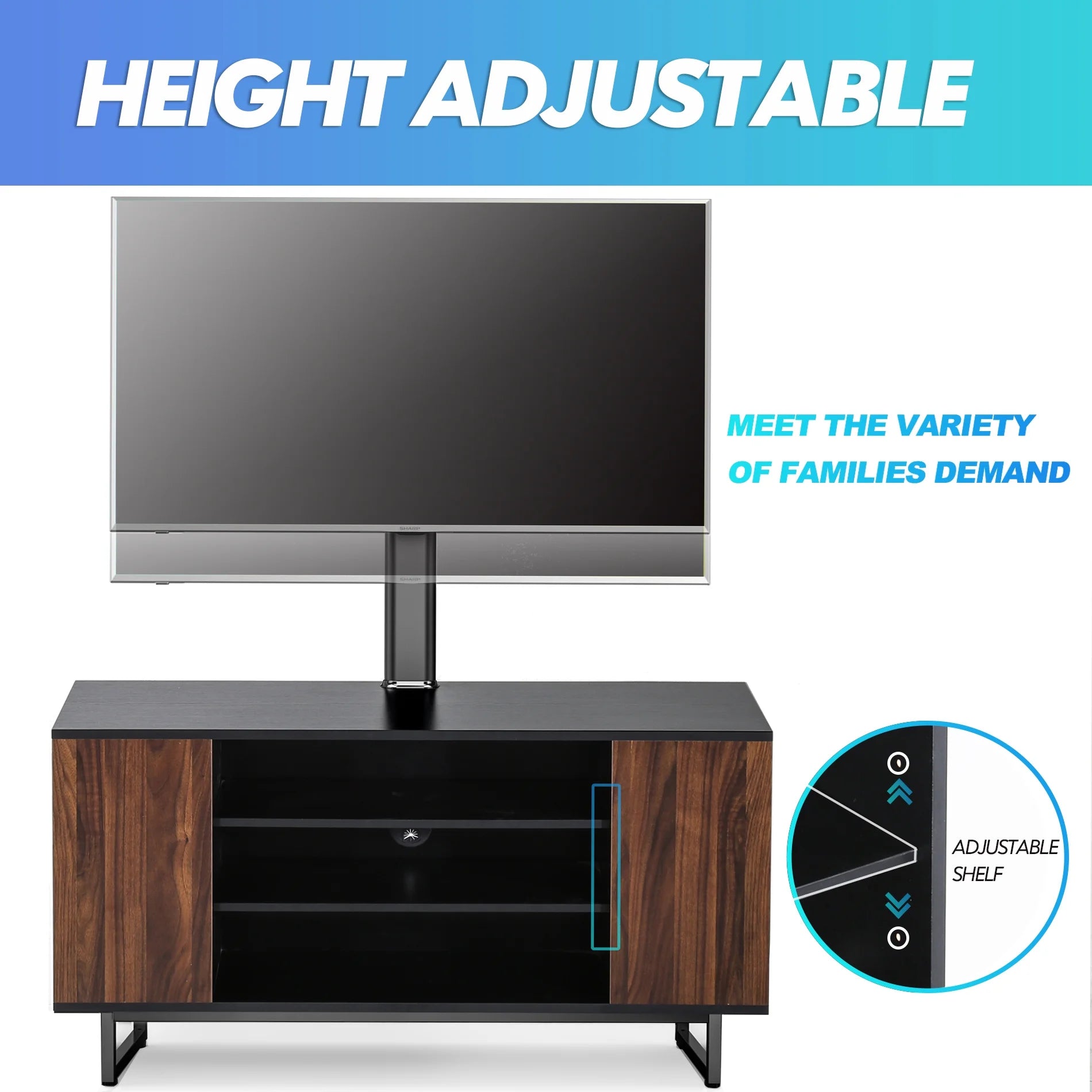 Universal TV Stand Base with Swivel Mount for 32-70 inch Wooden Shelves L695
