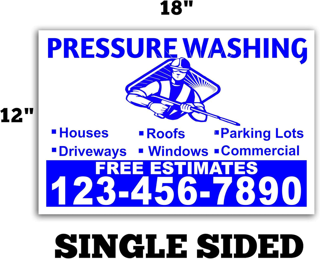 Pressure Washing Yard Signs 18"x12" Single Sided Print Glossy UV-Ink Pack of 2 N7695