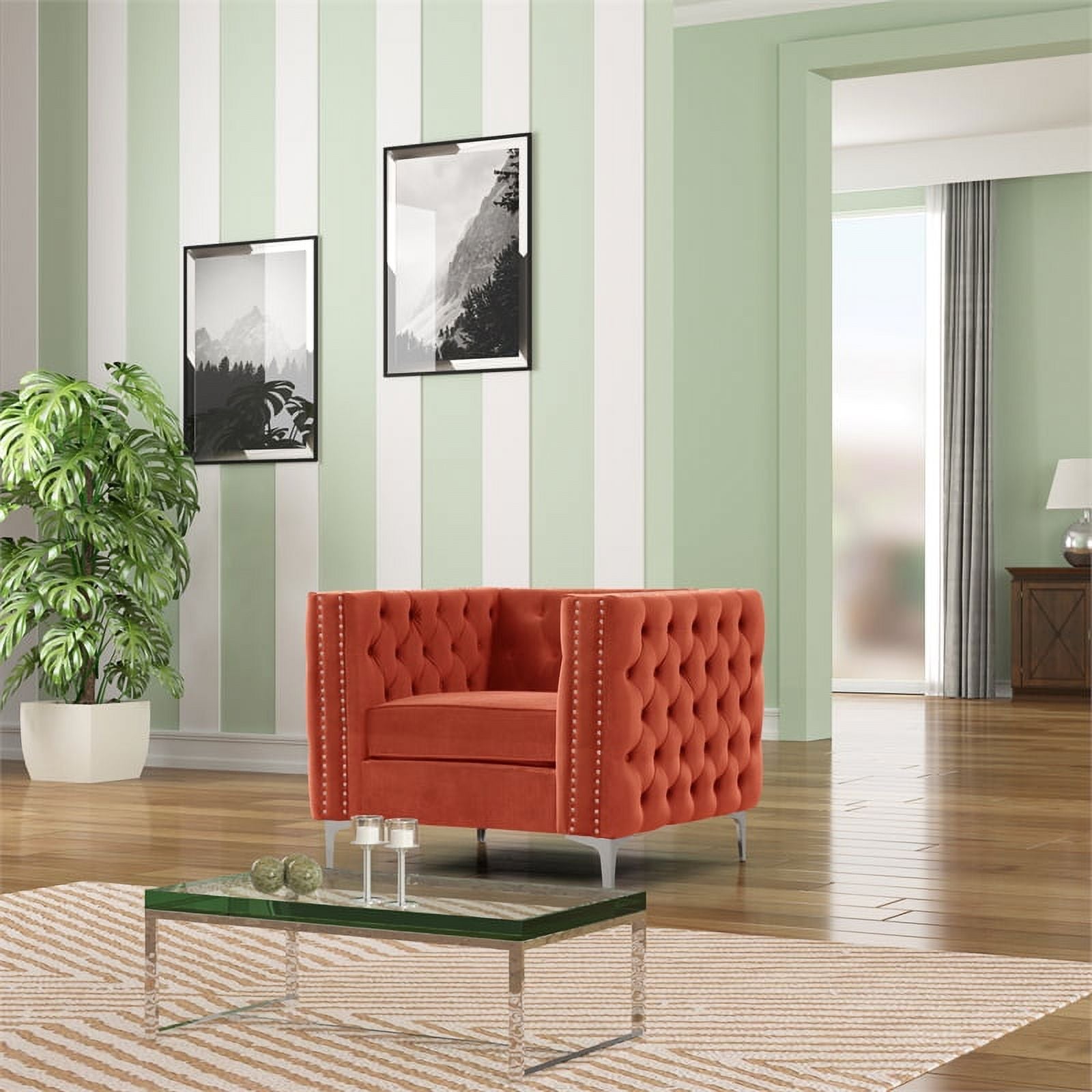 3-PC Velvet Loveseat and 2 Chairs Set Orange D3296