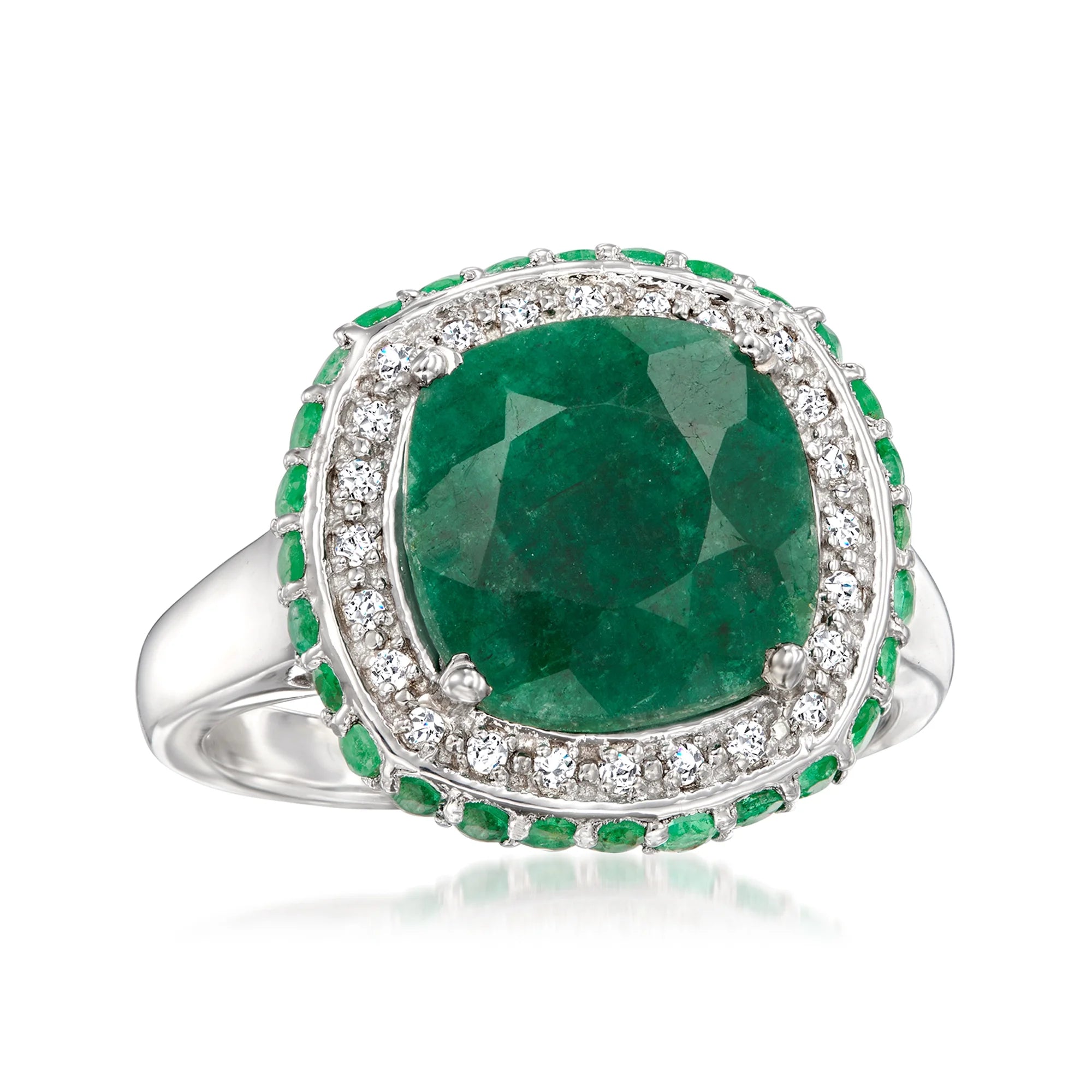 Emerald and White Topaz Ring in Sterling Silver A63804