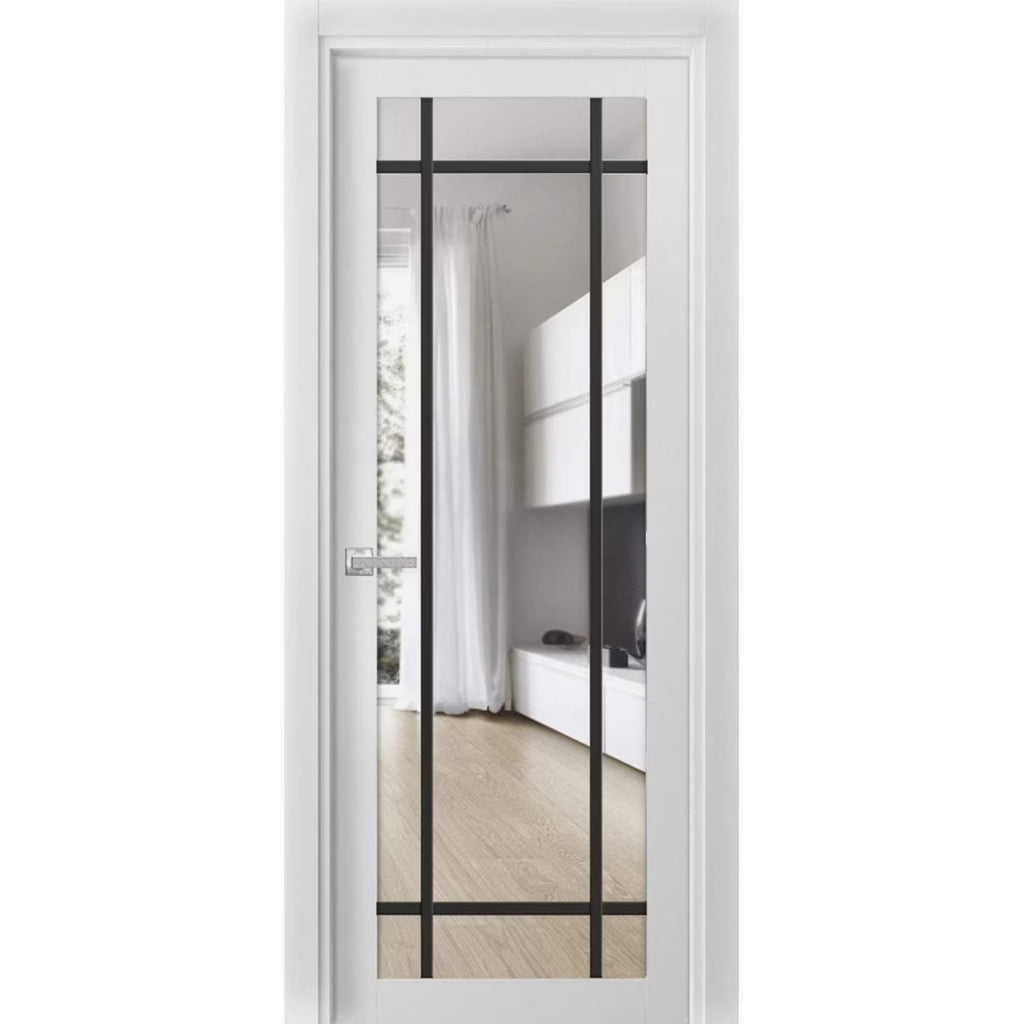 Solid French Door 30 x 80 inches White Silk Clear Glass Single Regular Panel Frame Trims Handle L5775