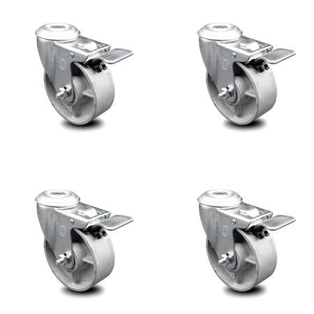 4 inch Semi Steel Swivel Bolt Hole Caster Set with Total Lock Brake V2315