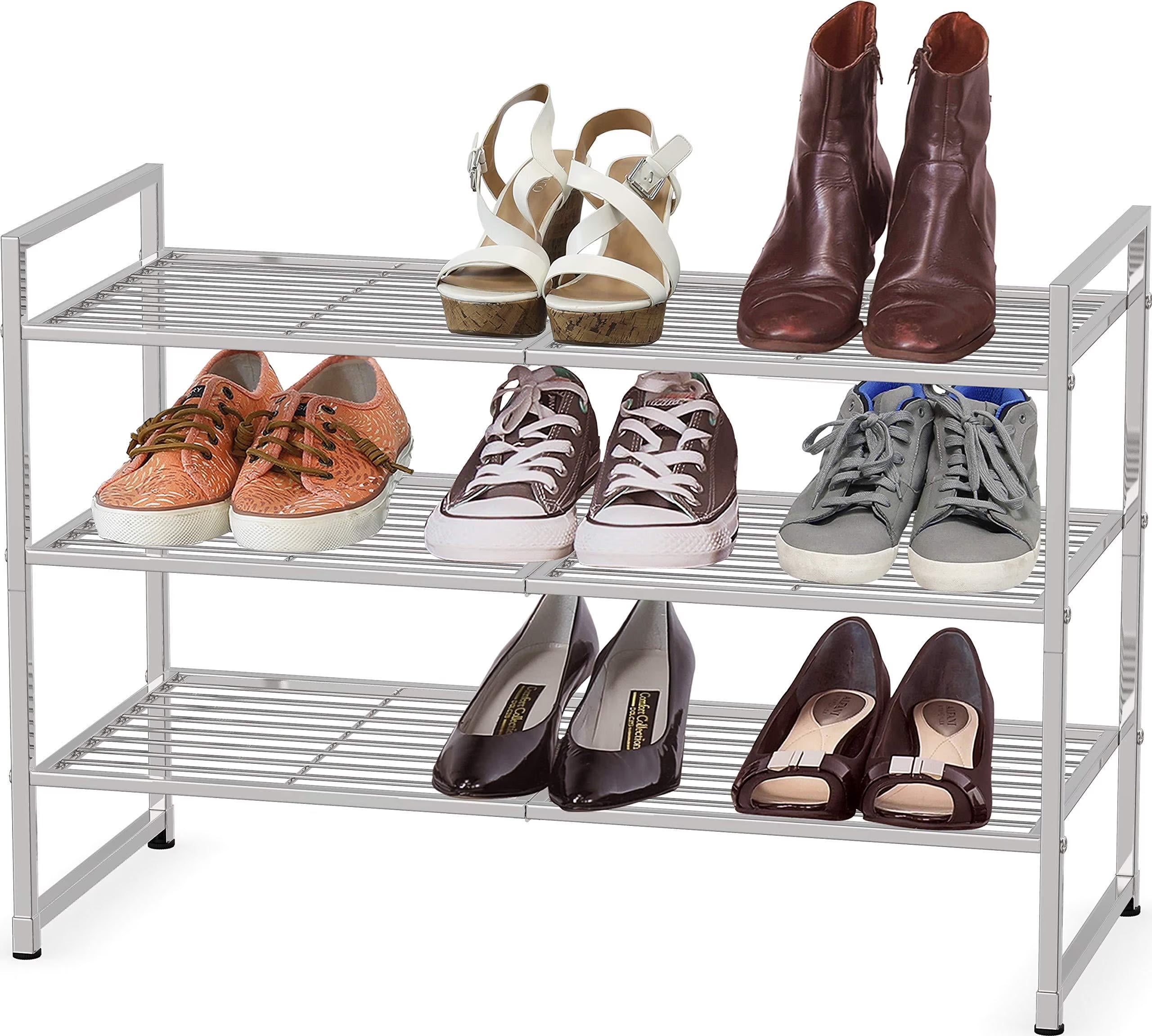 3-Tier Stackable Shoe Shelves Storage Utility Rack, Silver C1526