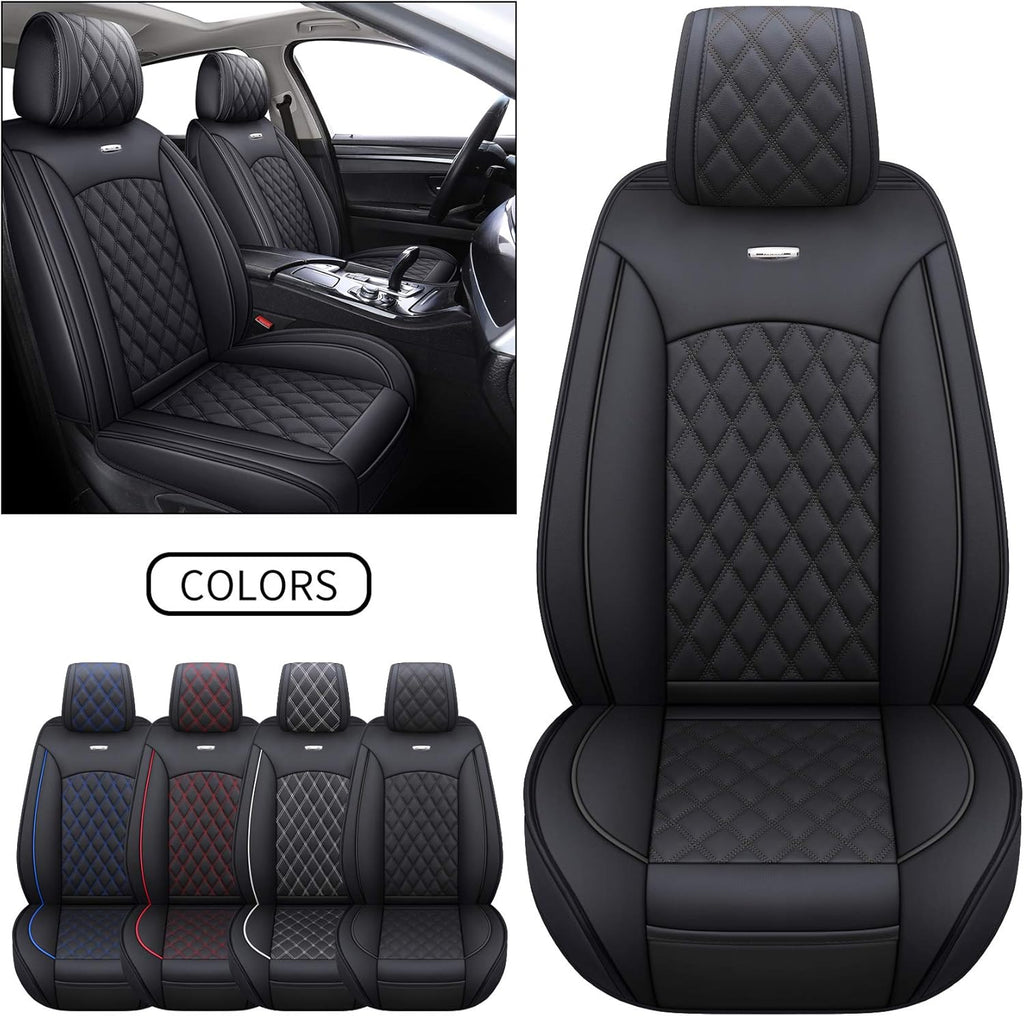 Waterproof Leather Car Seat Covers Full Set Black-Blue D238586