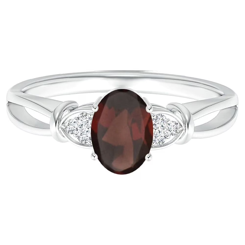 Oval Red Garnet Solitaire Ring 925 Sterling Silver E939
