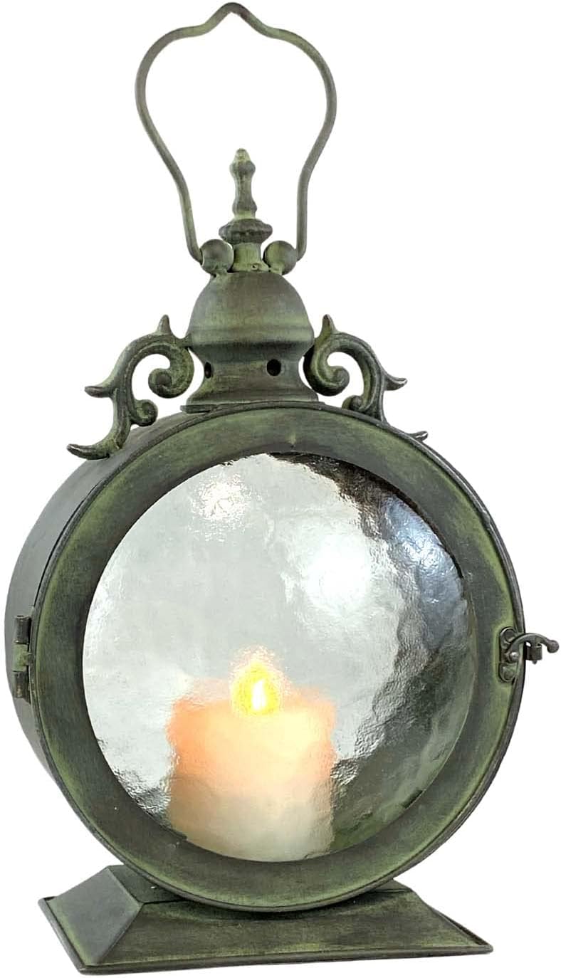 Metal Round Hanging Candle Lantern with Curved Glass Insert B5700