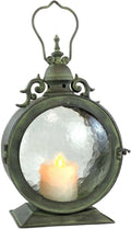 Metal Round Hanging Candle Lantern with Curved Glass Insert B5700