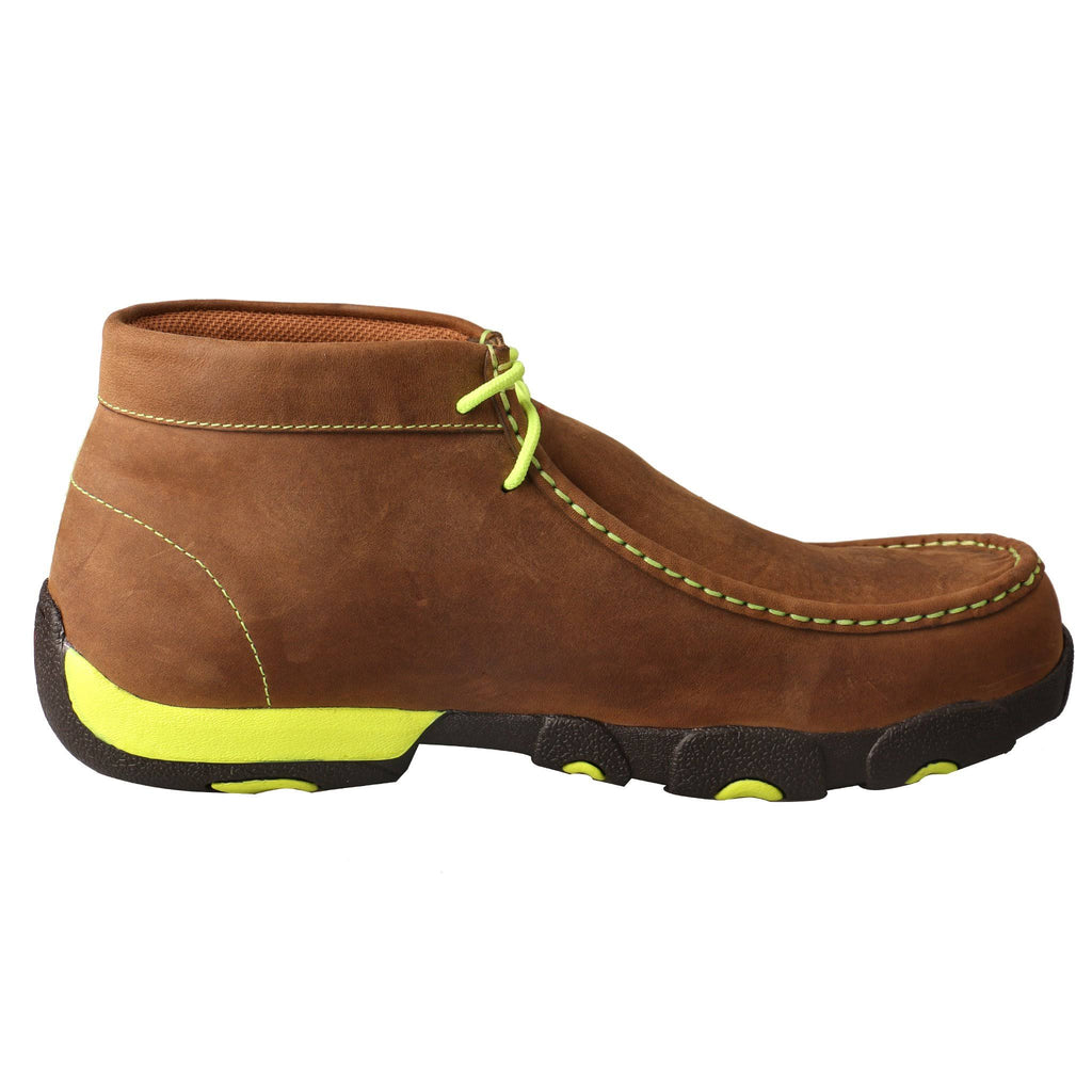 Distressed Saddle/Neon Yellow Leather Driving Moc R3841