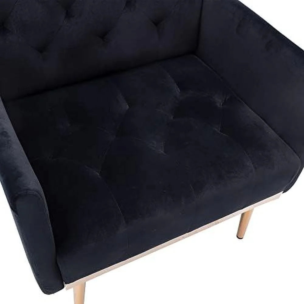 Black Velvet Tufted Accent Chair with Metal Legs X9784