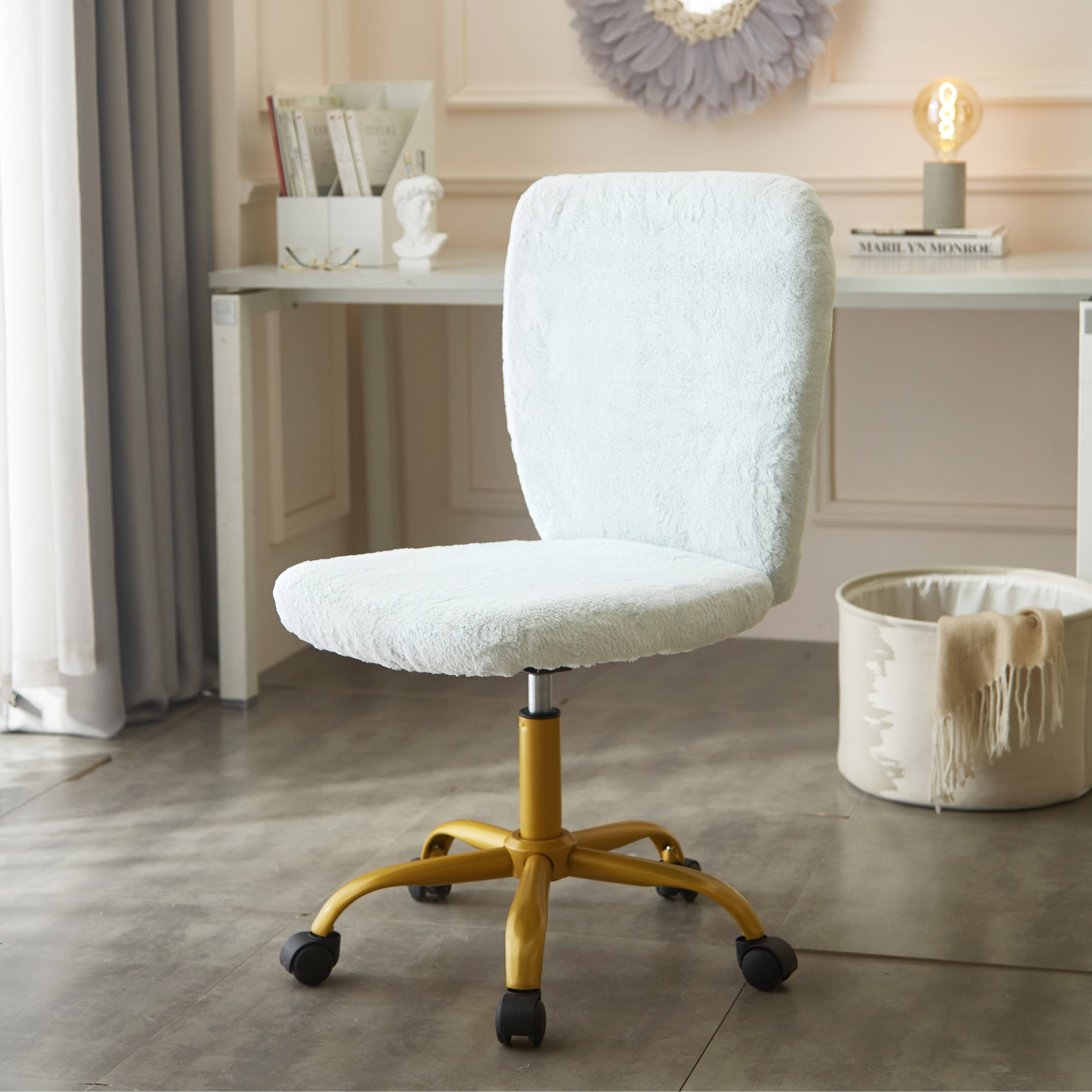 Lavender Faux Fur Rolling Desk Chair H466