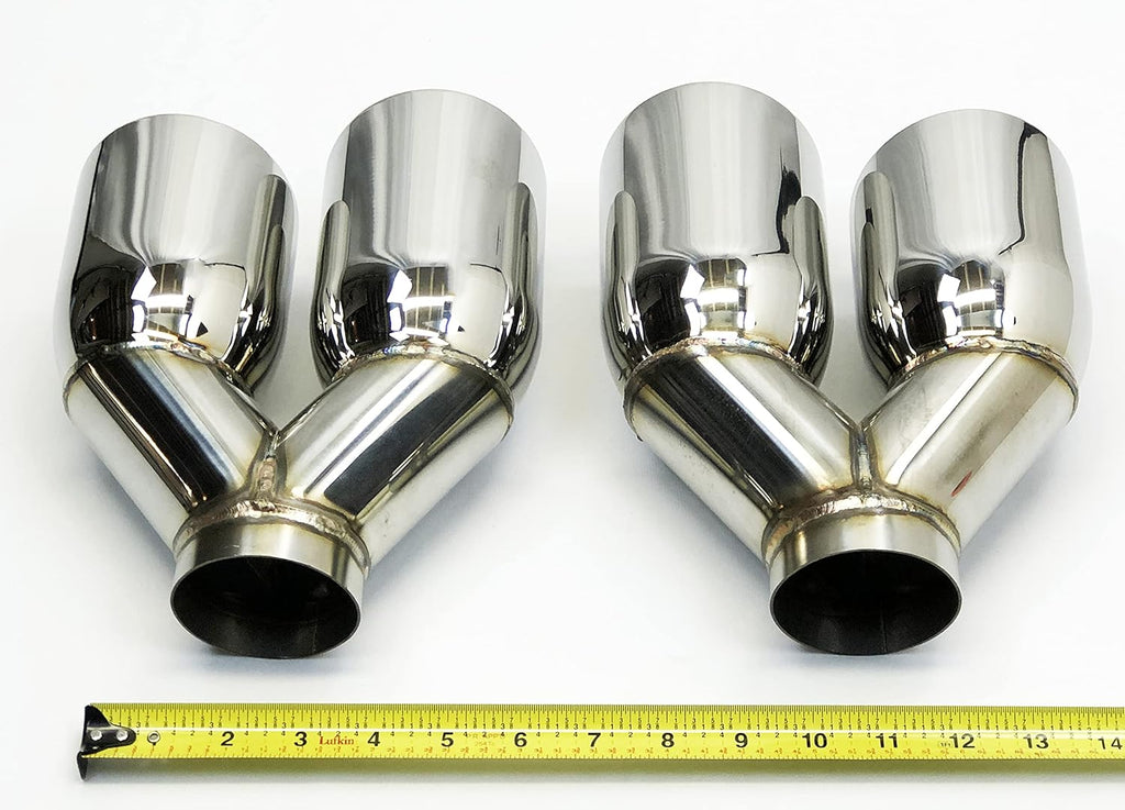 3.50" Outlet 9.50" long 2.50" Inlet Weld On Dual Slant Stainless Exhaust Tip E935147