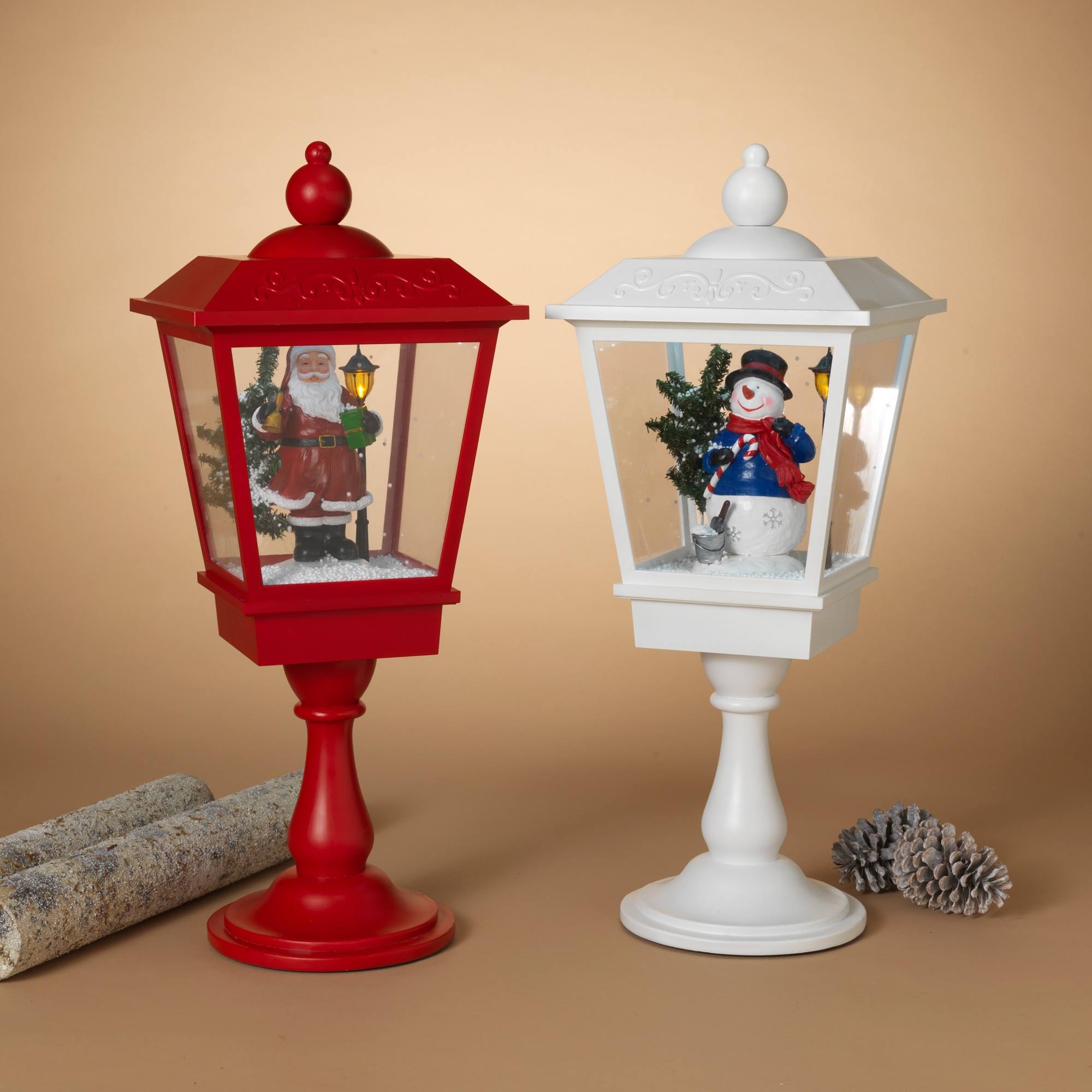 Set of Two Red Battery Operated Musical Snowing Lanterns Q73001