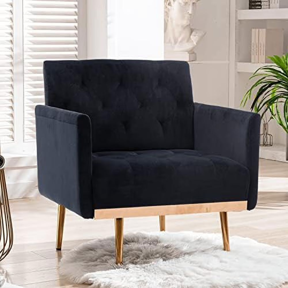 Black Velvet Tufted Accent Chair with Metal Legs X9784