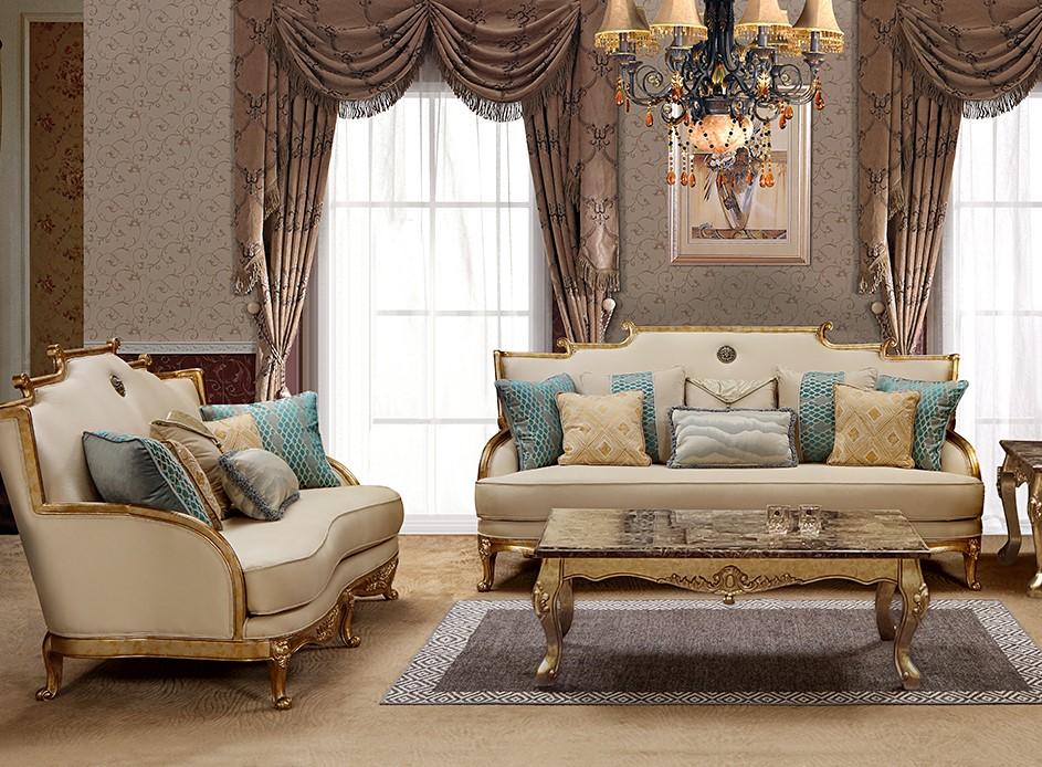 Gold & Light Beige 3Pcs Sofa Set R6565