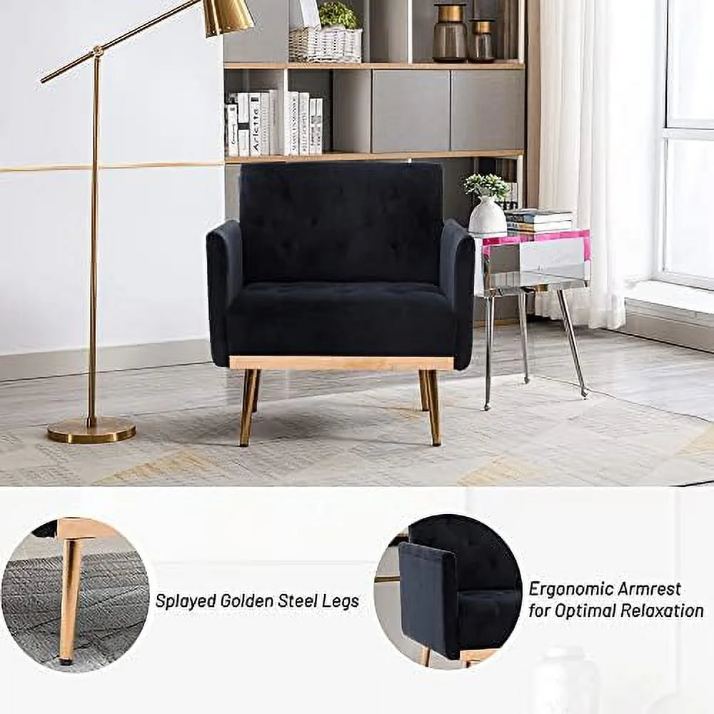 Black Velvet Tufted Accent Chair with Metal Legs X9784