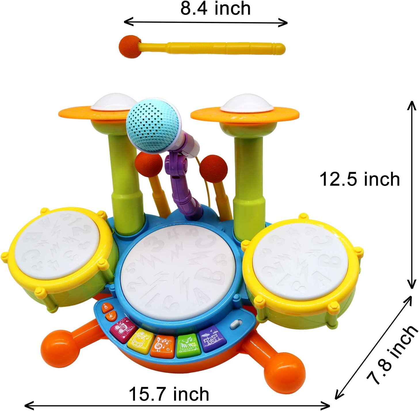 Drum Set for Kids with 2 Drum Sticks and Microphone, Musical Toys Pack of 2 R271923