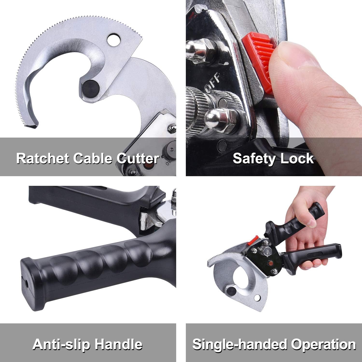 Ratchet Cable Wire Cutter, Steel Blades, 9.4Inch Q46319