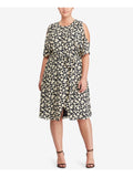Navy Floral Short Sleeve A-Line Dress Plus 16W W768244