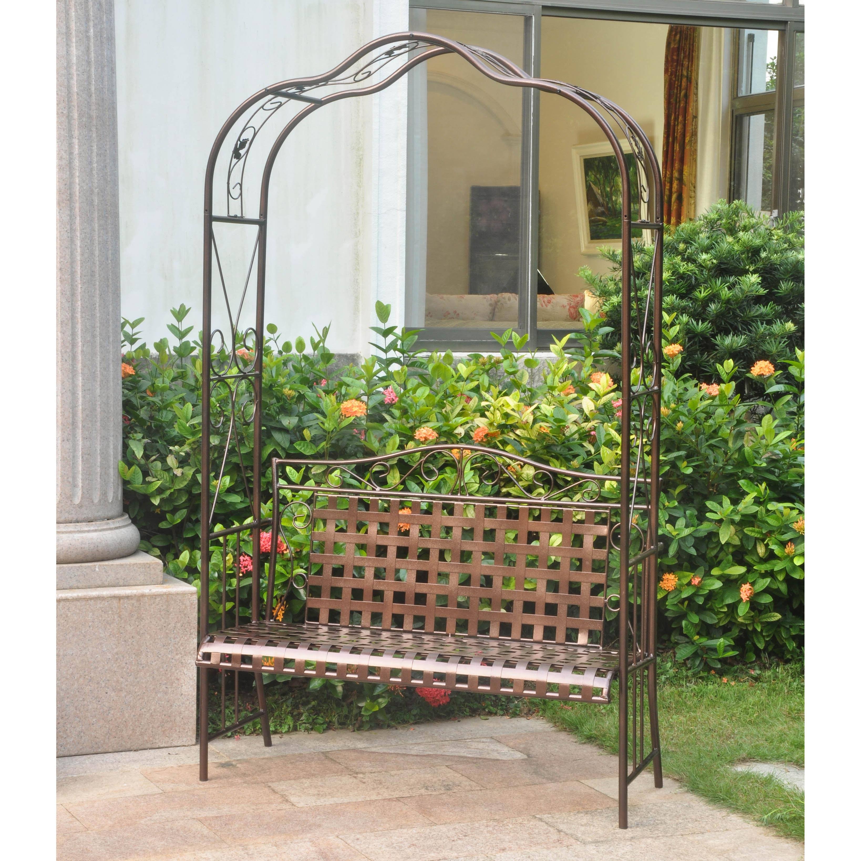 Bronze Iron Patio Arbor Bench Y4446