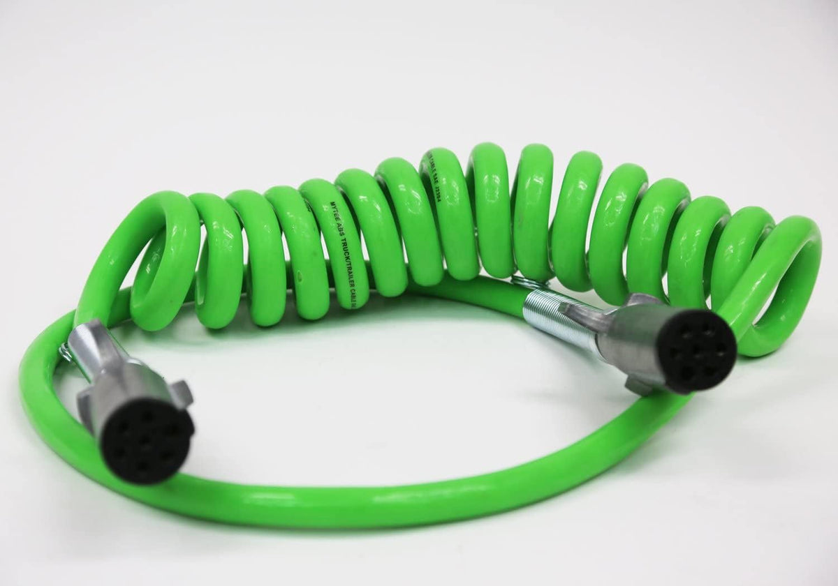 7-Way ABS Coiled Cable 15 Ft Green 48" x 12" Leads Trailer Electrical Power Cord Pack of 2 T4411