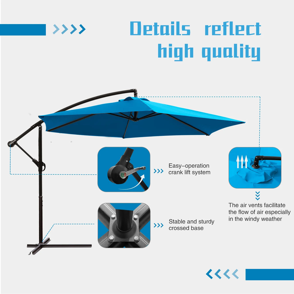 Blue 10 Ft Offset Patio Umbrella with Steel Frame S9770