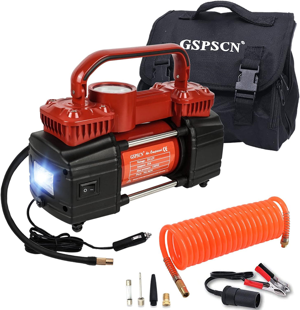 Dual Cylinder 12V Portable Tire Inflator 150PSI with LED Light (RED) Pack of 2 I54236
