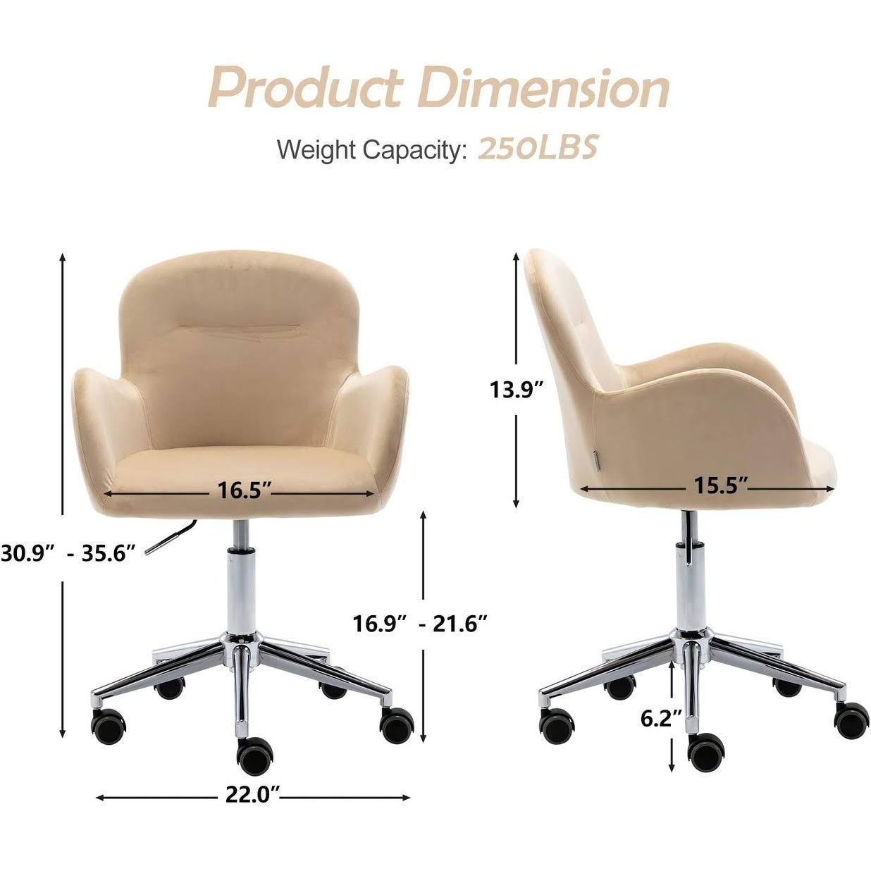 Velvet Swivel Desk Chair with Metal Base and Arms F46343