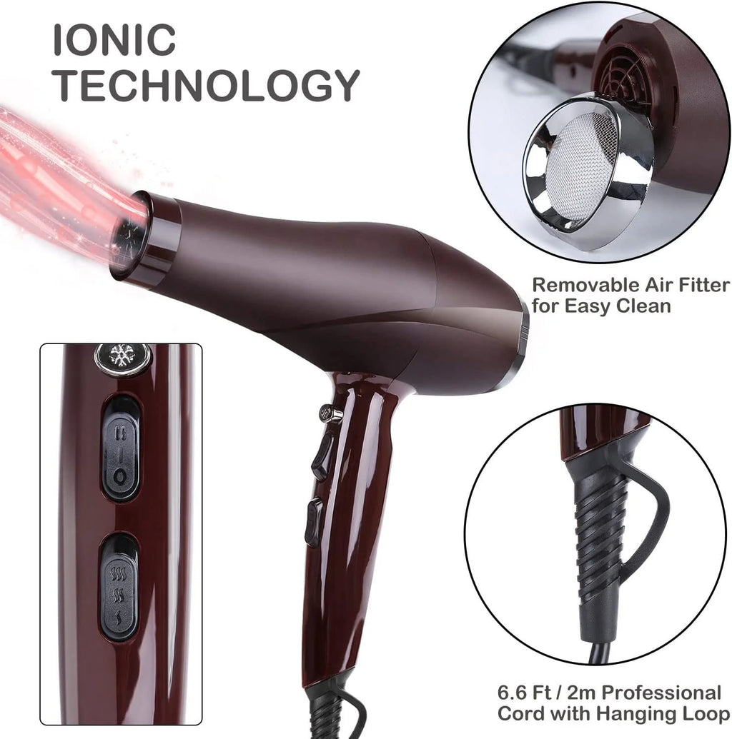 2000 Watt Negative Ionic Hair Dryer with Diffuser Concentrator Comb U402