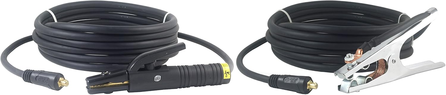 200 Amp Welding Leads Assembly Set with Dinse Connector, #2 AWG Cable, 15 Feet Each Lead J4491