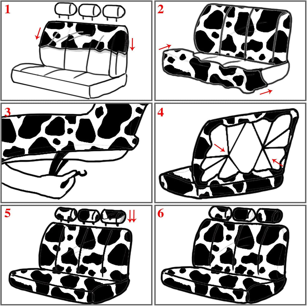 15 Pieces Cow Print Car Seat Covers Full Set B650