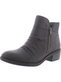 Gray Ruched Almond Toe Block Heel Zip-Up Booties C30270