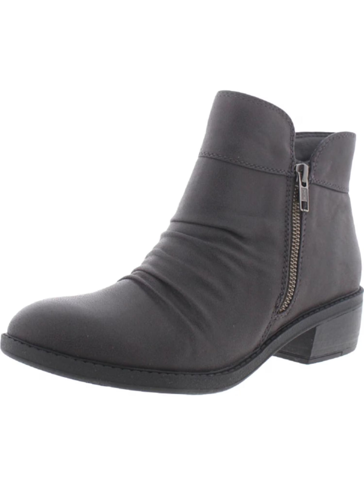 Gray Ruched Almond Toe Block Heel Zip-Up Booties C30270