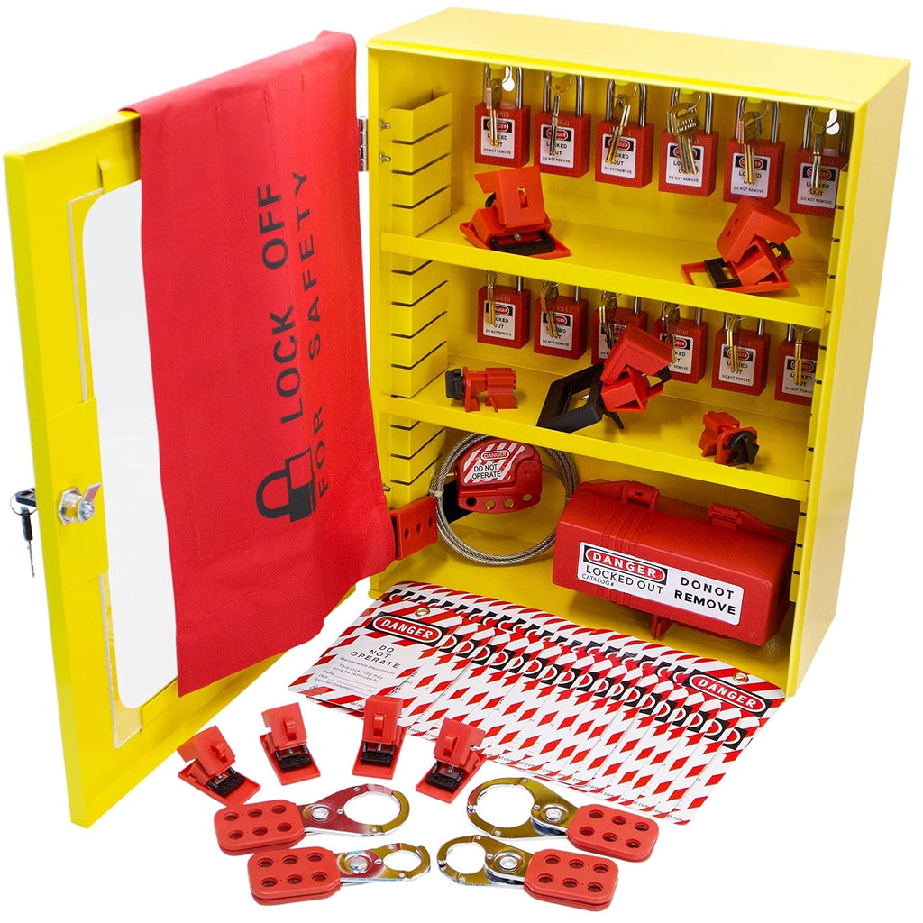 Lockout Tagout Storage Cabinet, 69 Piece Wall-Mountable Station I237