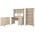 Antique White Desk with Hutch Lateral File Cabinet and 5 Shelf Bookcase A43701
