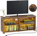 Walnut TV Stand with Power Outlet and LED Lights T242