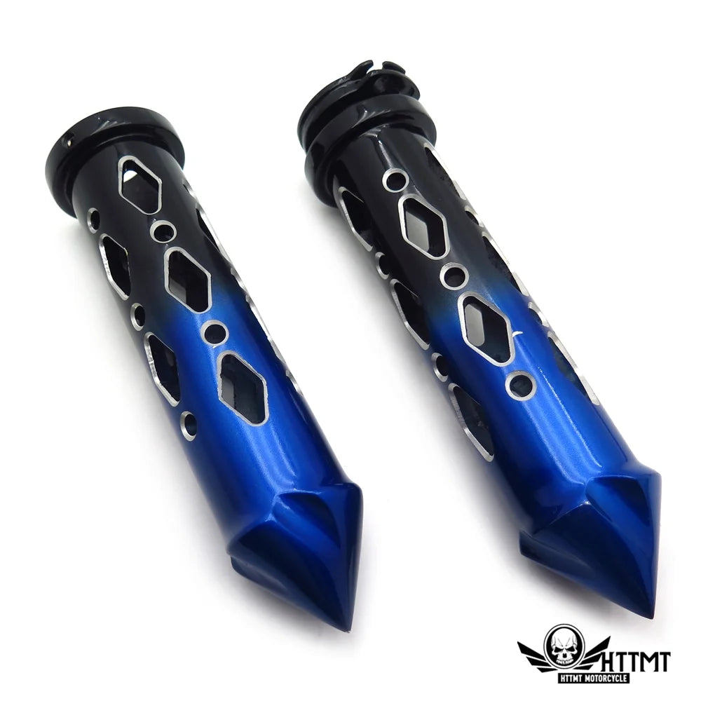 Black Blue Cruiser Motorcycle 22mm 7/8" Spike Hole Hollow-out Hand Grips Handlebar J212689