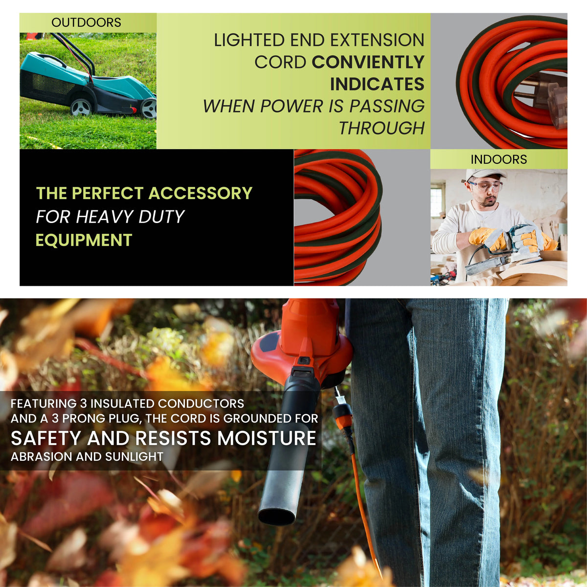 16/3 100 Ft SJTW Outdoor Extension Cord with Lighted End G136