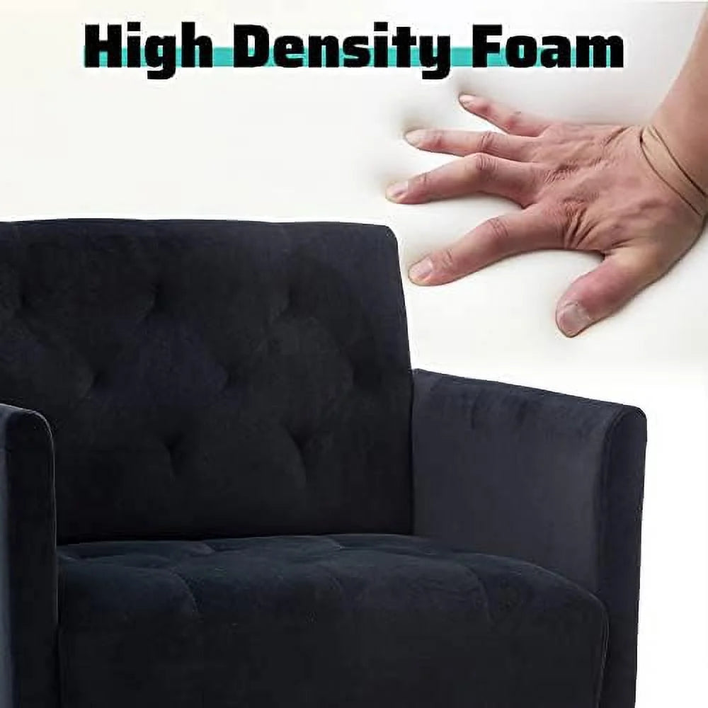 Black Velvet Tufted Accent Chair with Metal Legs X9784