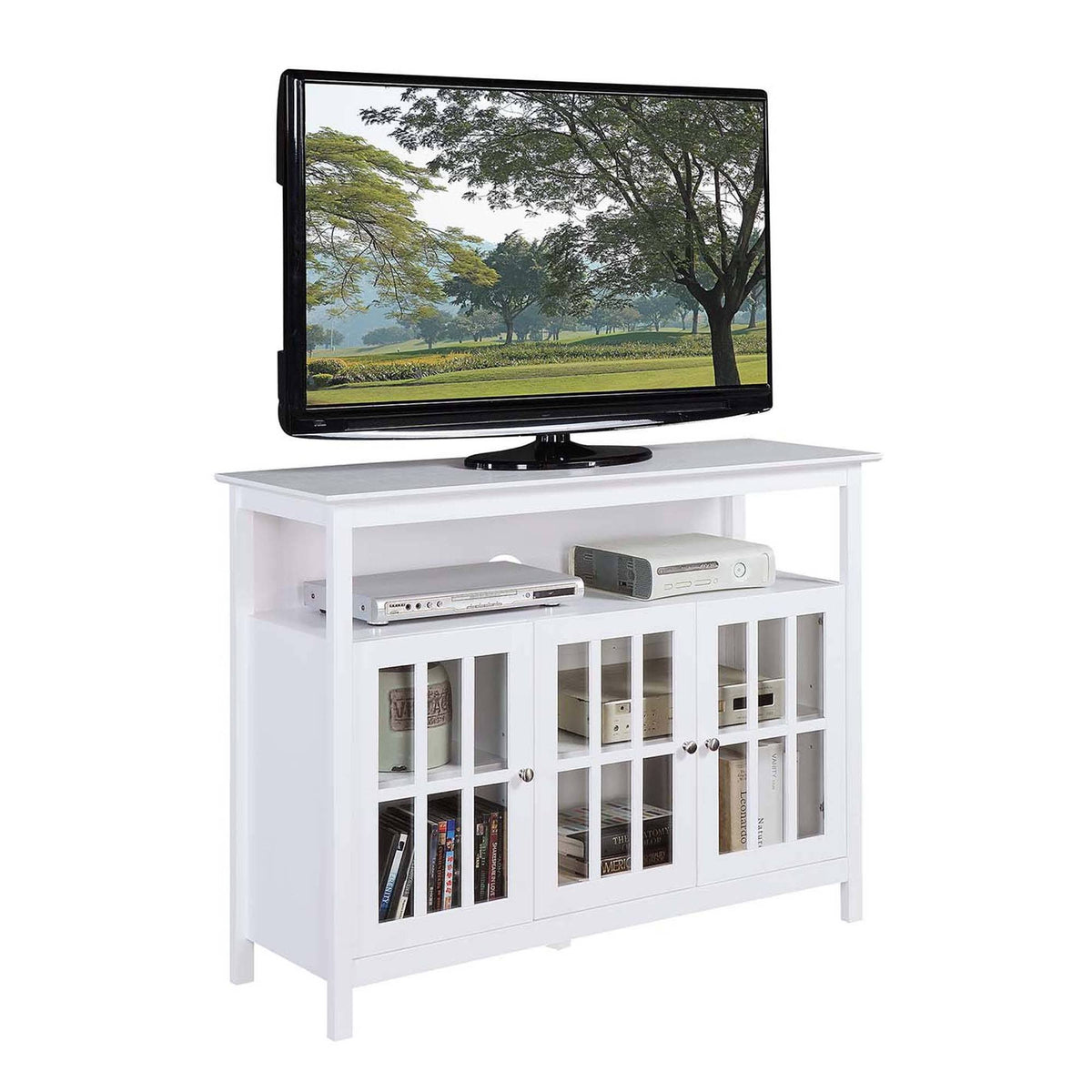 White Storage Cabinets and Shelf TV Stand E75891