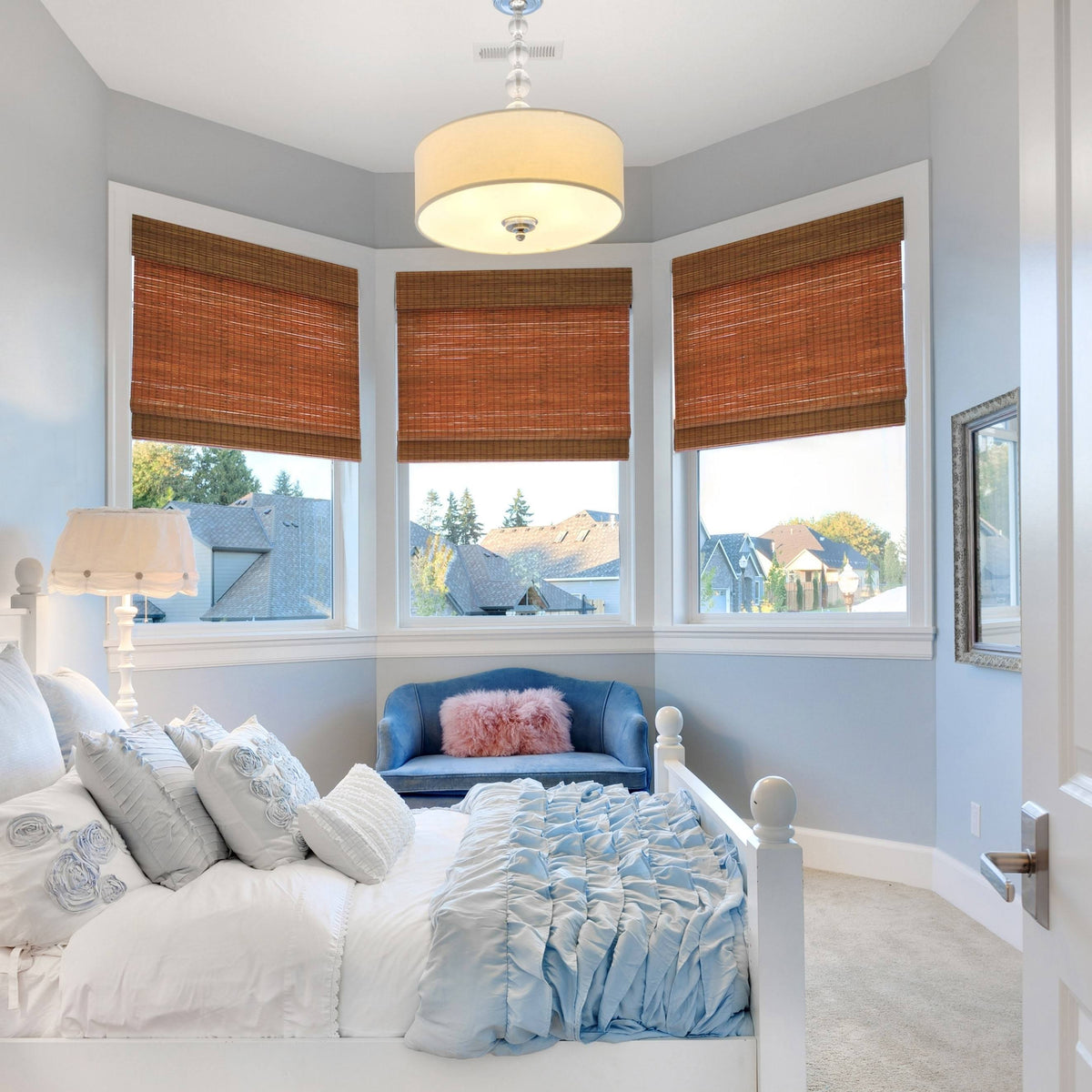 Cordless Maple Bamboo Roman Shade with Valance 35 in. W x 64 in. L D349911