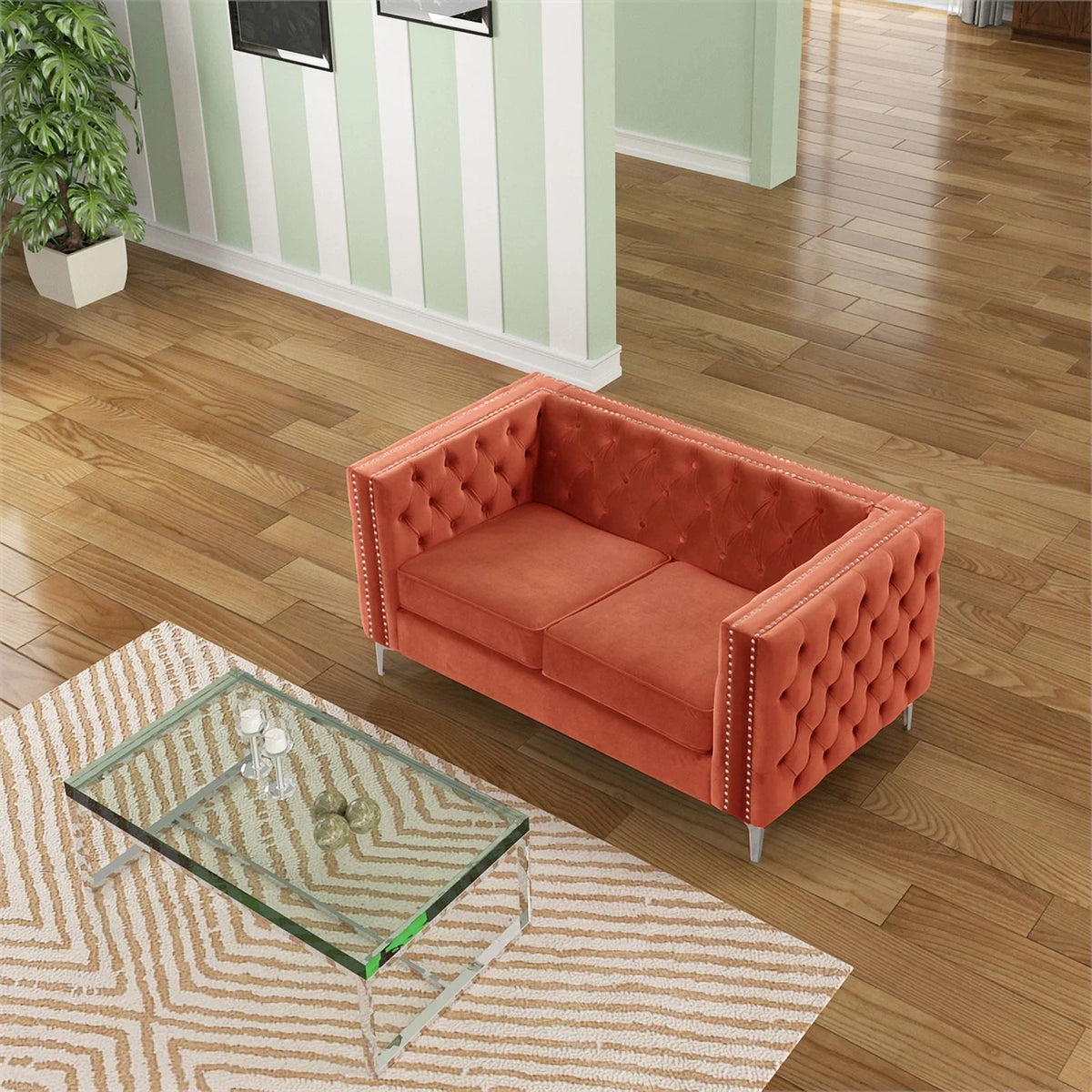 3-PC Velvet Loveseat and 2 Chairs Set Orange D3296