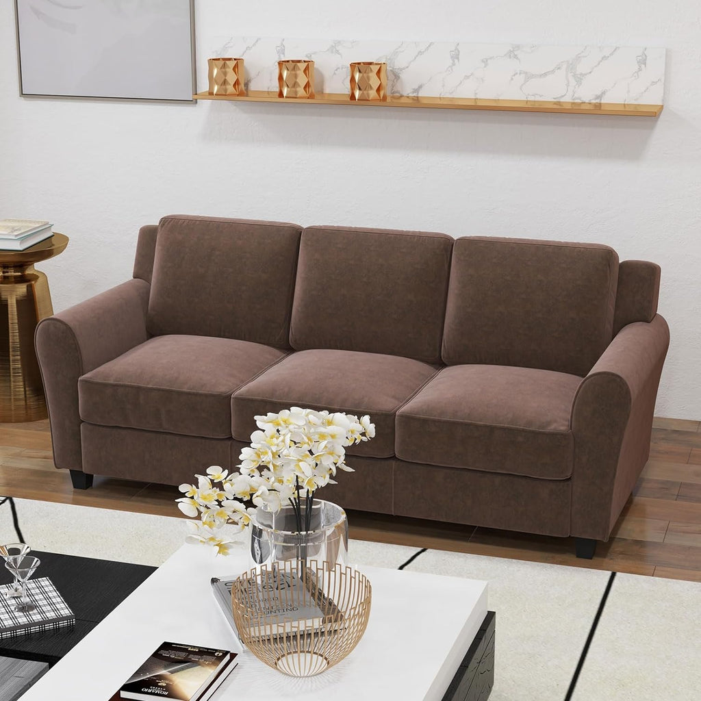 Brown 3 Seater Sofa Couch with Thicked Cushion M543