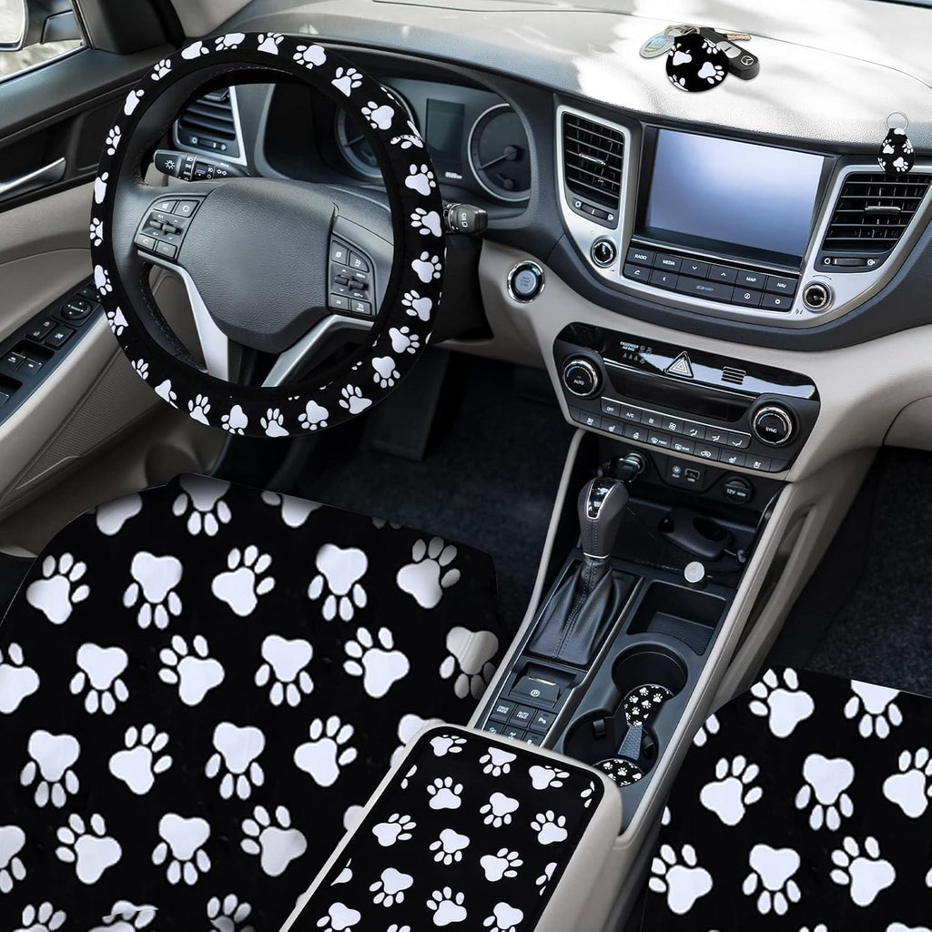 15 Pcs Paw Print Car Seat Cover Full Set V92536