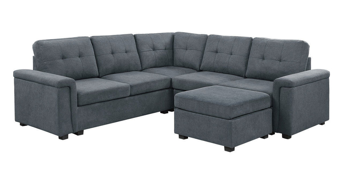 Gray Woven Fabric 6-Seater Sectional Sofa with Ottoman X14627
