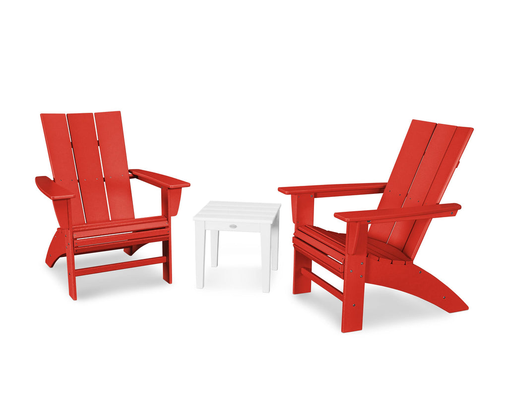 3-Piece Curveback Adirondack Chair Set in Sunset Red / White A307