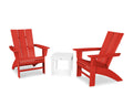 3-Piece Curveback Adirondack Chair Set in Sunset Red / White A307