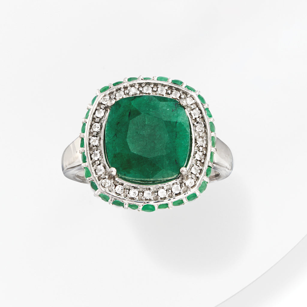 Emerald and White Topaz Ring in Sterling Silver A63804